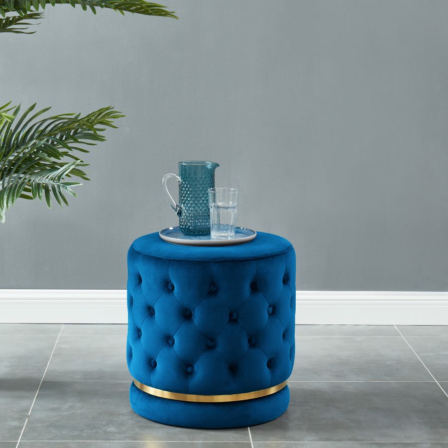 Pouf rond Delilah en bleu/or