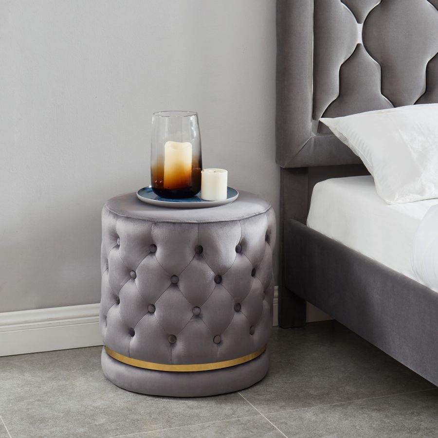 Pouf rond Delilah en gris/or