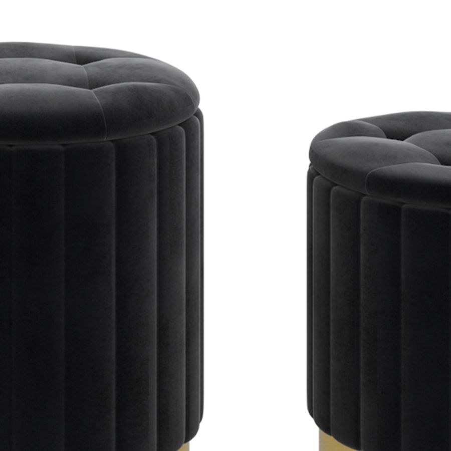 Ensemble de 3 poufs de rangement Tobi en noir et or