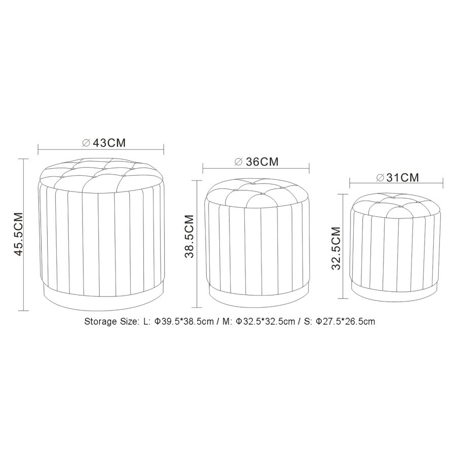 Ensemble de 3 poufs de rangement Tobi en gris et noir