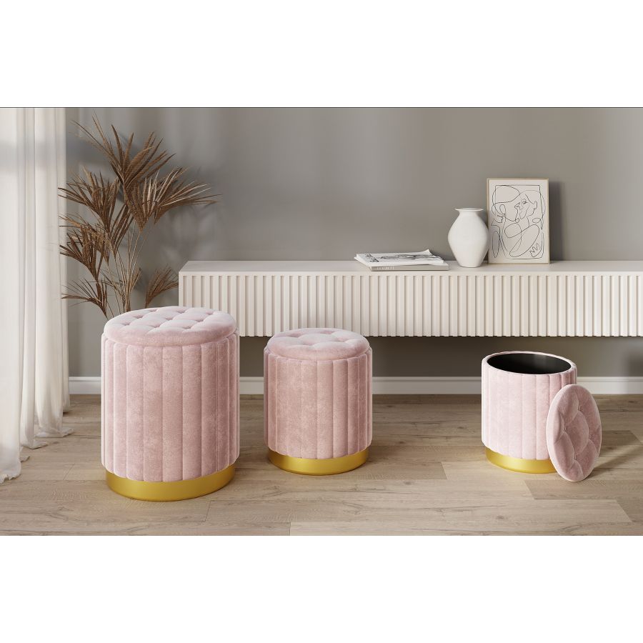 Ensemble de 3 poufs de rangement Tobi en blush et or