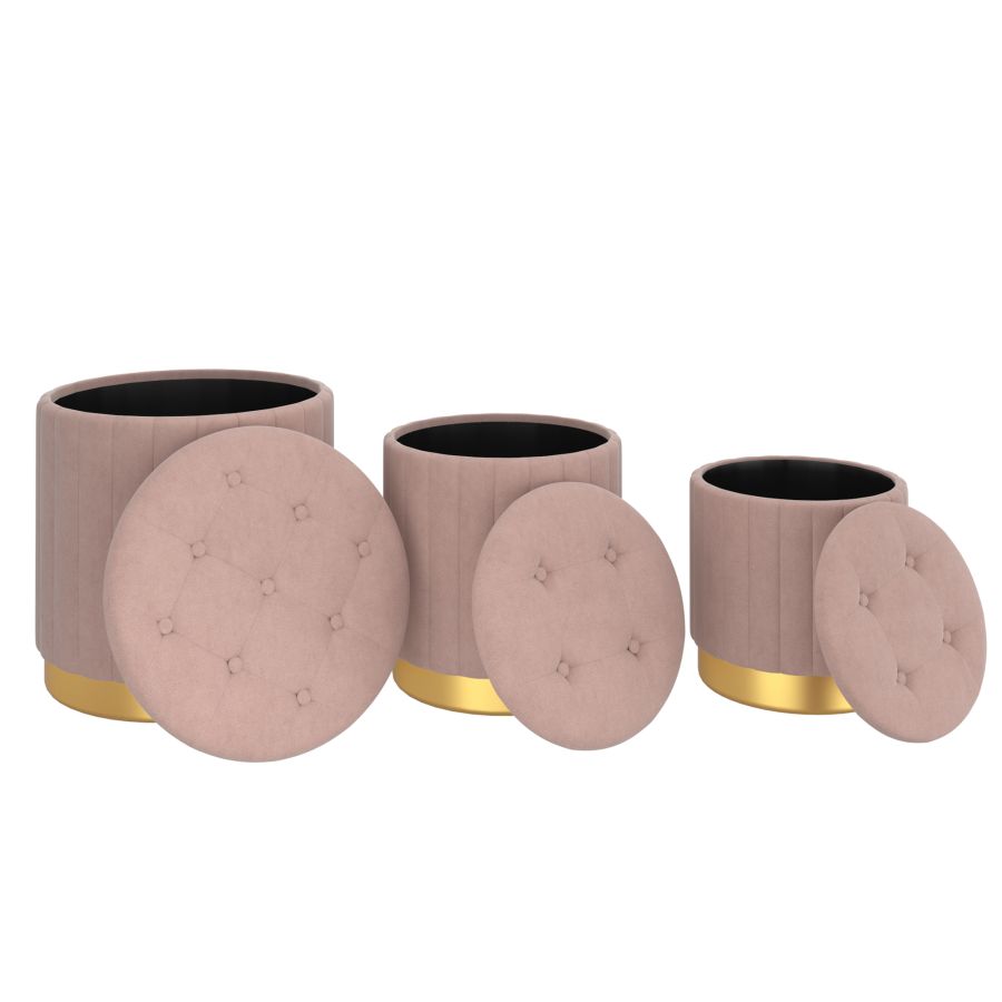 Ensemble de 3 poufs de rangement Tobi en blush et or
