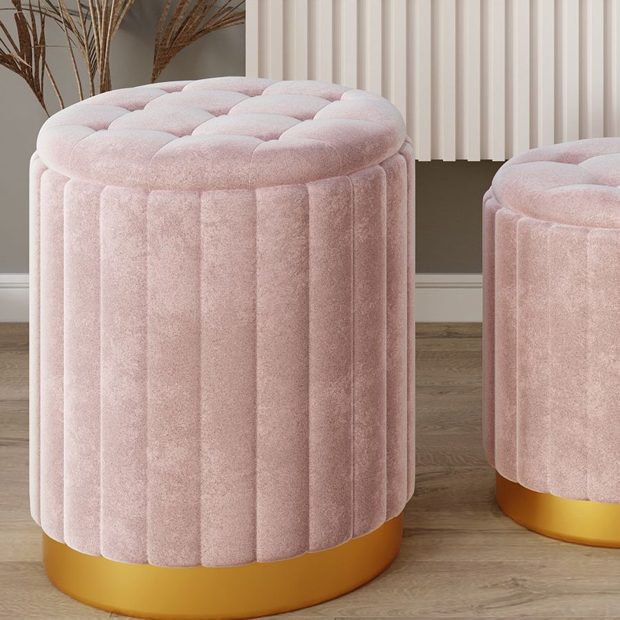 Ensemble de 3 poufs de rangement Tobi en blush et or