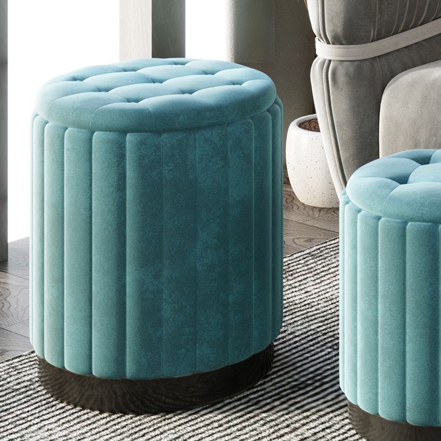 Ensemble de 3 poufs de rangement Tobi en bleu sarcelle et noir