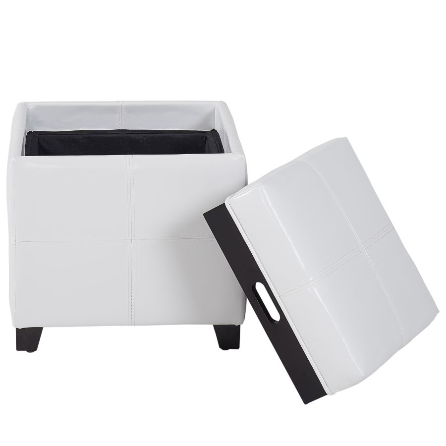 Pouf de rangement carré Anton II en blanc