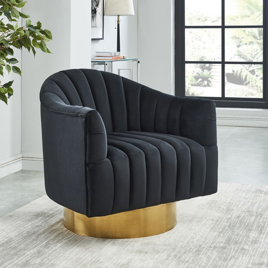Chaise d'appoint pivotante Cortina en noir/or