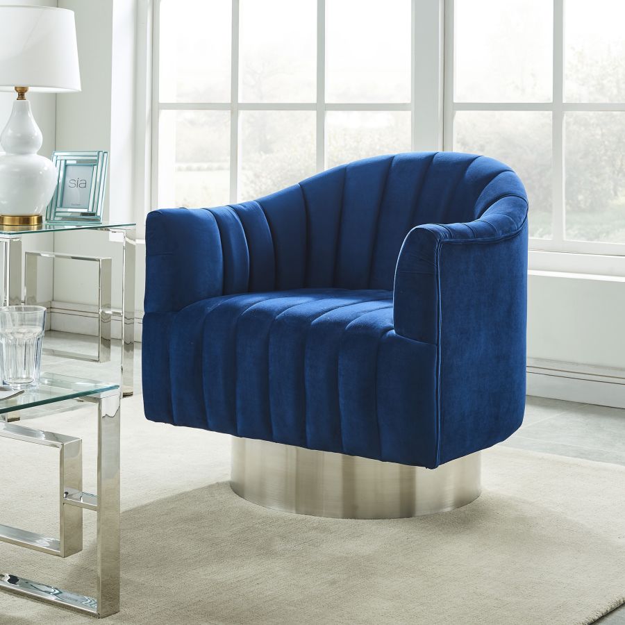 Chaise d'appoint pivotante Cortina en bleu/argent