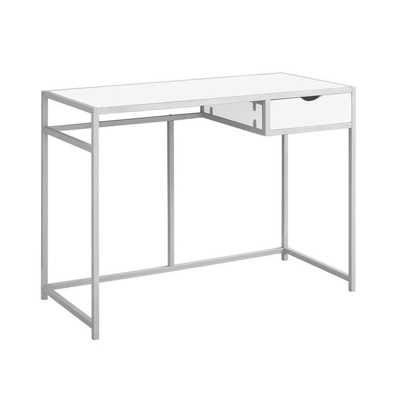 BUREAU D'ORDINATEUR - 42"L / BLANC / METAL ARGENT 