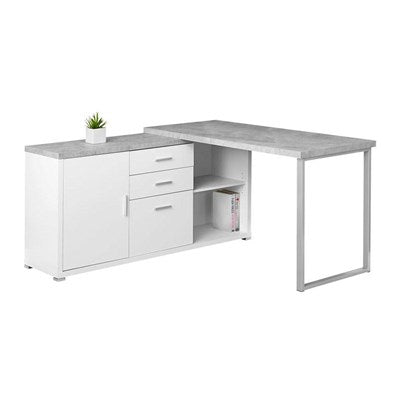 BUREAU D'ORDINATEUR - 60"L BLANC / ASPECT CIMENT FACE GAUCHE/DROITE 