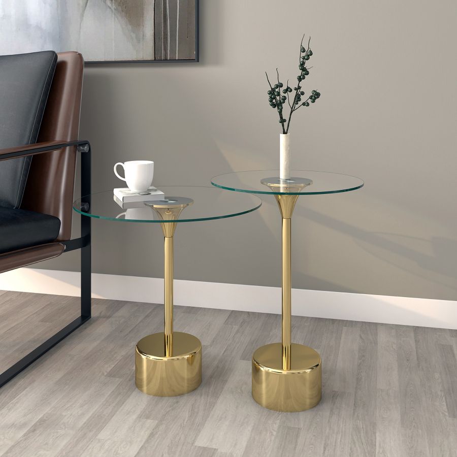 Ensemble de table d'appoint 2 pièces Tulipe en or
