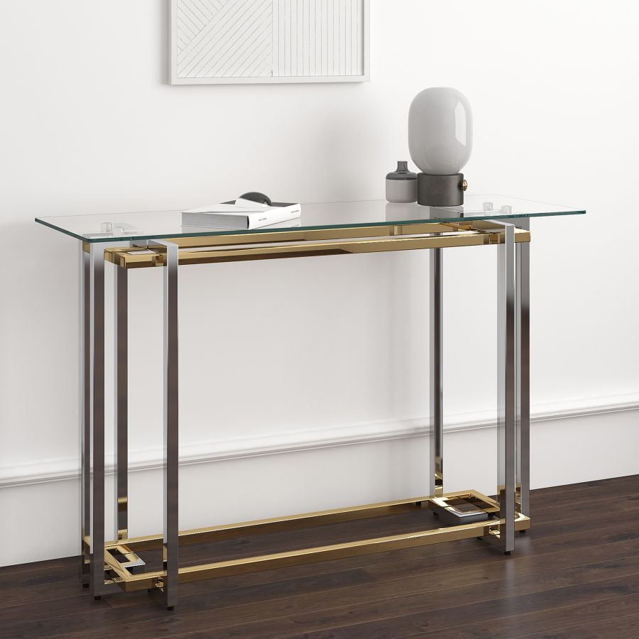 Table console Florina en argent et or