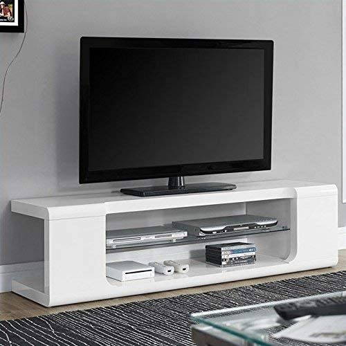 MEUBLE TV - 60"L / BLANC LUSTRE AVEC VERRE TREMPE