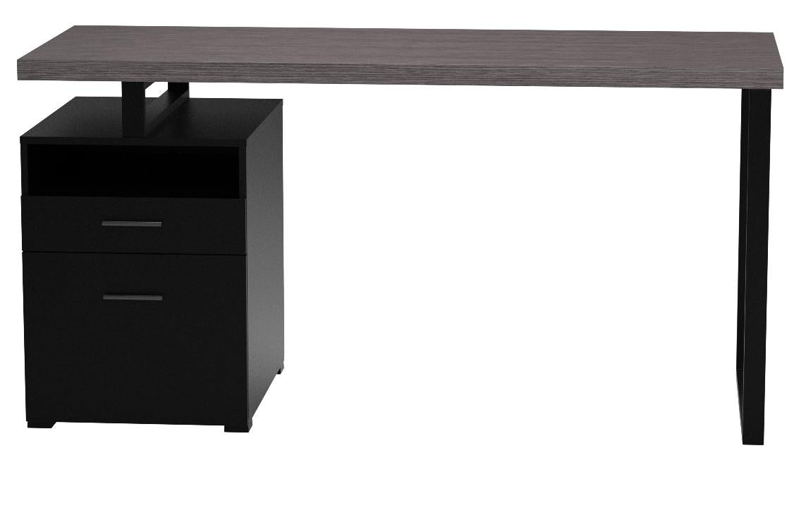 BUREAU D'ORDINATEUR - 60"L / NOIR / DESSUS GRIS / METAL NOIR 
