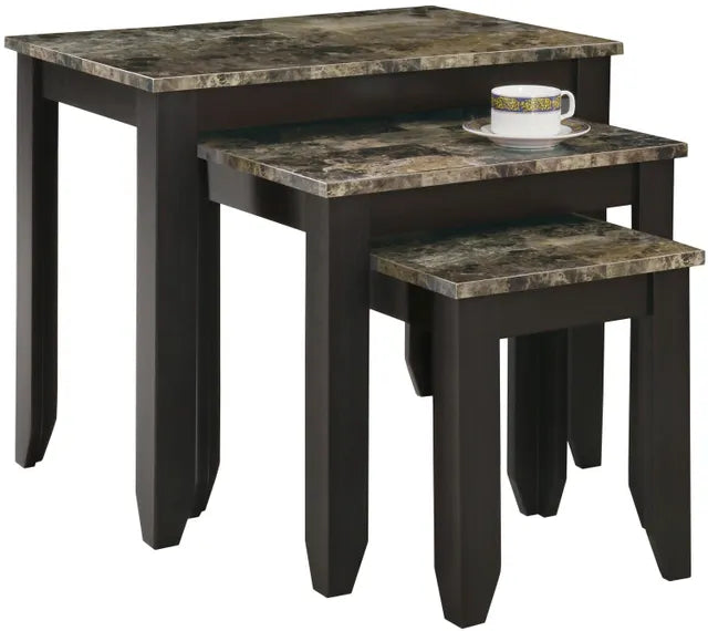 TABLE GIGOGNE - ENSEMBLE 3PCS / PLATEAU MARBRE ESPRESSO