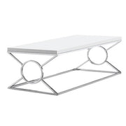 TABLE BASSE - BLANC BRILLANT AVEC MÉTAL CHROMÉ 