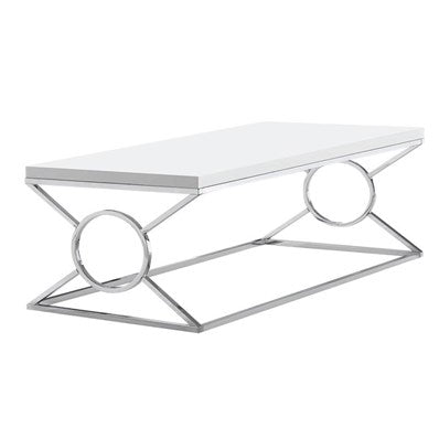 TABLE BASSE - BLANC BRILLANT AVEC MÉTAL CHROMÉ 