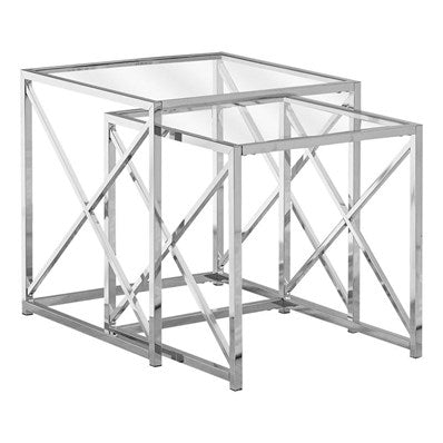 TABLE GIGOGNE - ENSEMBLE 2PCS / METAL CHROME A/ VERRE TREMPE