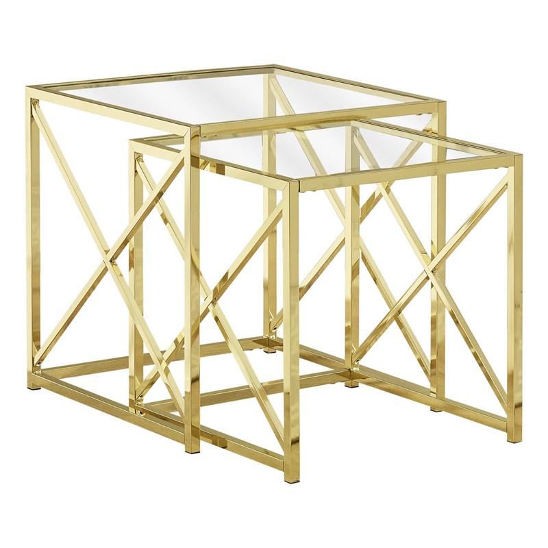 TABLE GIGOGNE - ENSEMBLE DE 2PCS / MÉTAL DORÉ AVEC VERRE TREMPÉ