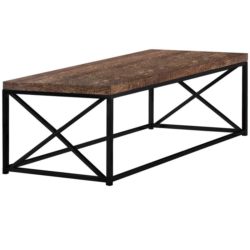 TABLE BASSE - SIMILI BOIS BRUN / MÉTAL NOIR 