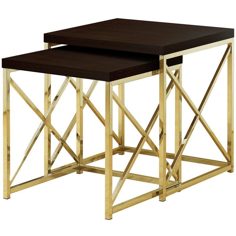 TABLE GIGOGNE - ENSEMBLE 2PCS / ESPRESSO / MÉTAL DORÉ
