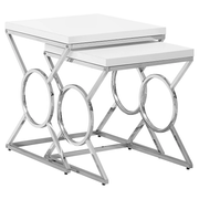 TABLE GIGOGNE - SET 2PCS / BLANC BRILLANT / METAL CHROME