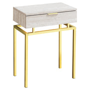 TABLE D'APPOINT - 24"H / MARBRE BEIGE / MÉTAL DORÉ 
