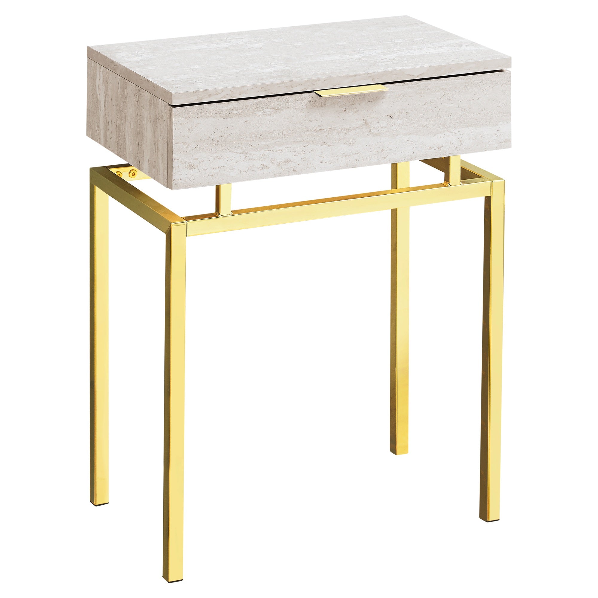 TABLE D'APPOINT - 24"H / MARBRE BEIGE / MÉTAL DORÉ 