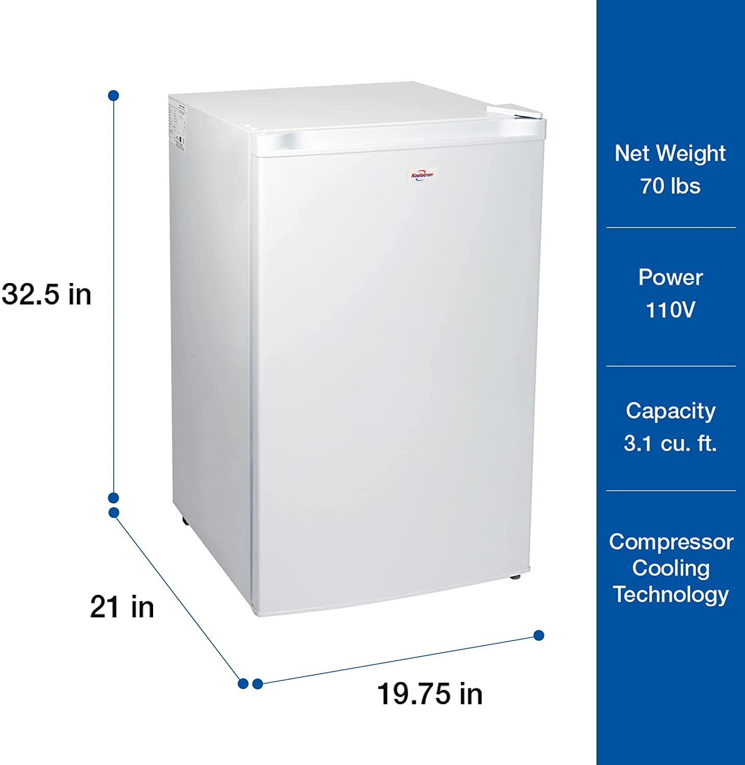 Koolatron KTUF88 Congélateur vertical de 3,1 pieds cubes (88 litres) avec thermostat réglable