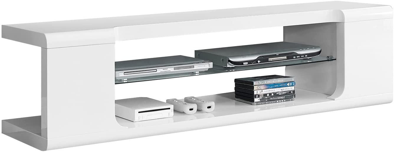 MEUBLE TV - 60"L / BLANC LUSTRE AVEC VERRE TREMPE