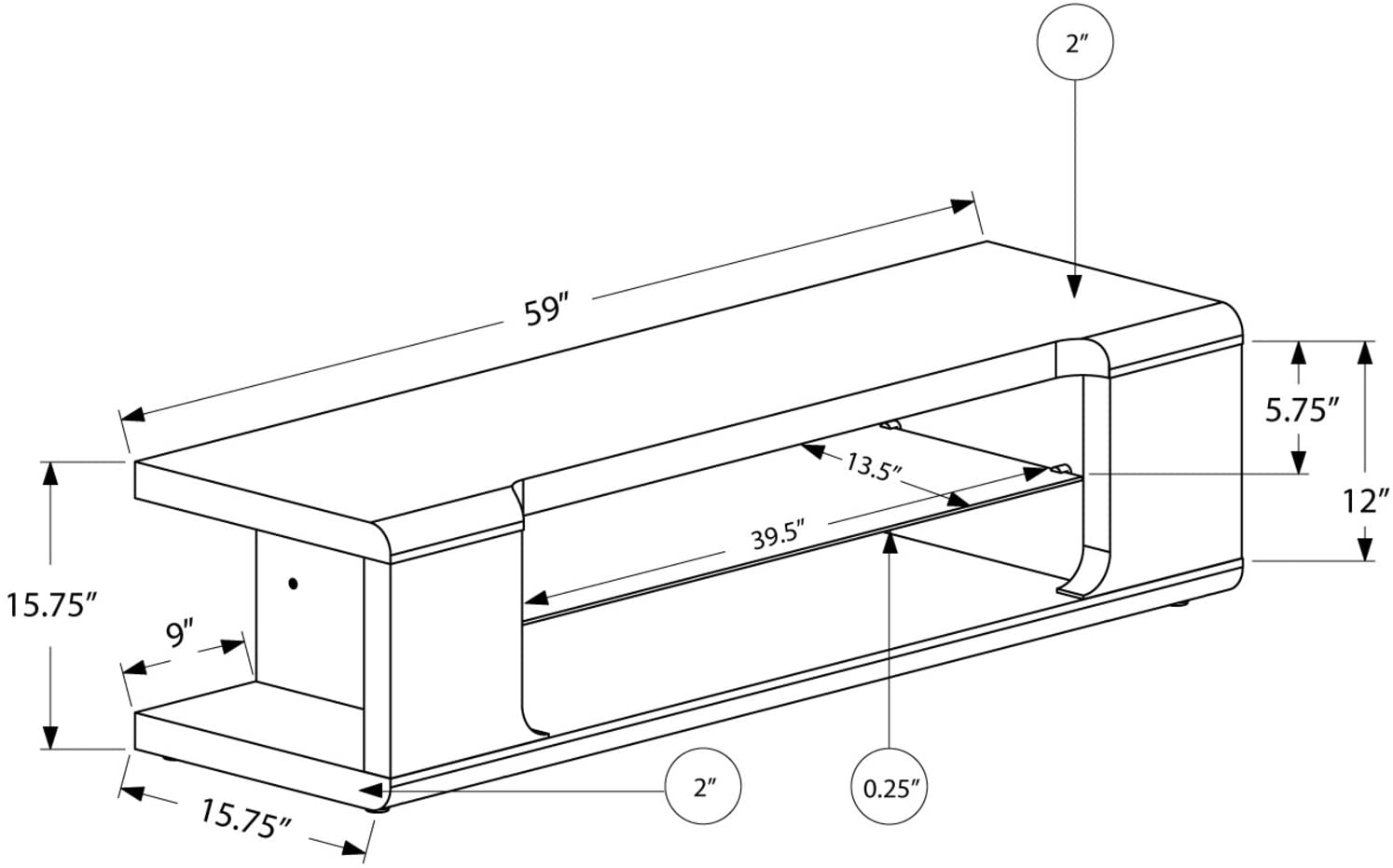 MEUBLE TV - 60"L / BLANC LUSTRE AVEC VERRE TREMPE