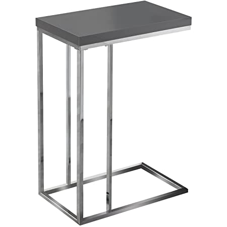 TABLE D'APPOINT - GRIS BRILLANT AVEC MÉTAL CHROMÉ 