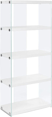 BIBLIOTHÈQUE - 60"H / BLANC BRILLANT AVEC VERRE TREMPÉ