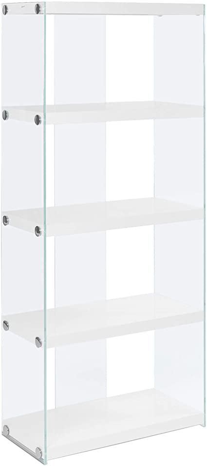 BIBLIOTHÈQUE - 60"H / BLANC BRILLANT AVEC VERRE TREMPÉ