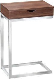 TABLE D'APPOINT - NOYER / MÉTAL CHROMÉ AVEC UN TIROIR