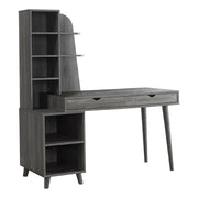 BUREAU D'ORDINATEUR - 55"L / GRIS AVEC BIBLIOTHÈQUE 