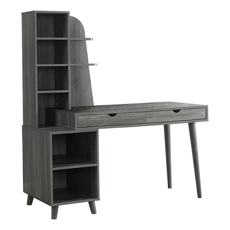 BUREAU D'ORDINATEUR - 55"L / GRIS AVEC BIBLIOTHÈQUE 