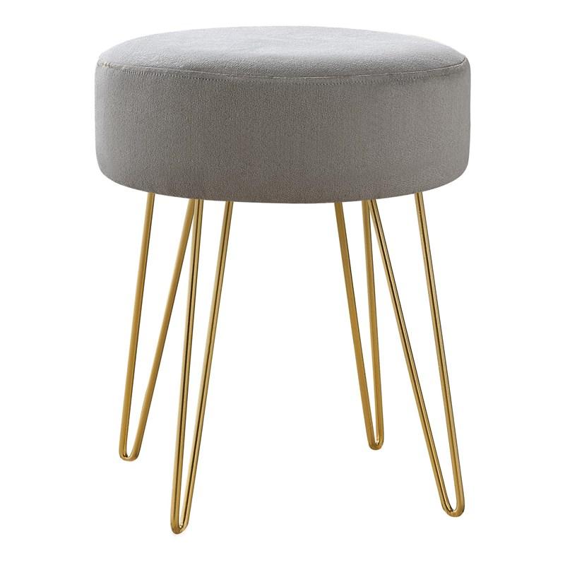 POUF - TISSU GRIS / PIEDS EN MÉTAL DORÉ 