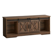 MEUBLE TV - 60"L / FAUX BOIS BRUN / 2 PORTES COULISSANTES