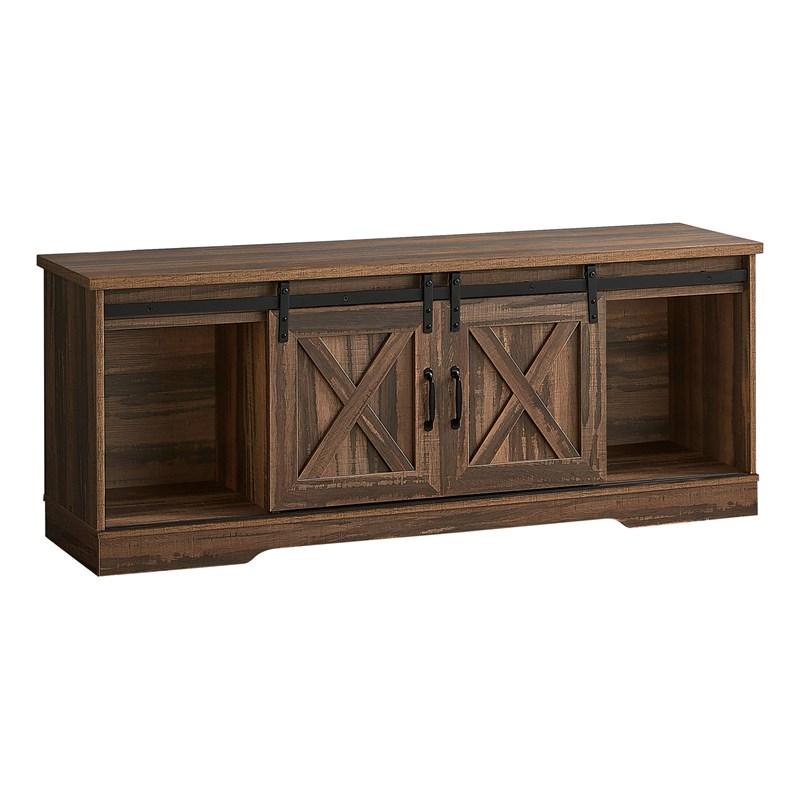 MEUBLE TV - 60"L / FAUX BOIS BRUN / 2 PORTES COULISSANTES