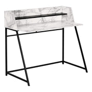BUREAU D'ORDINATEUR - 48"L / ASPECT MARBRE BLANC / METAL NOIR