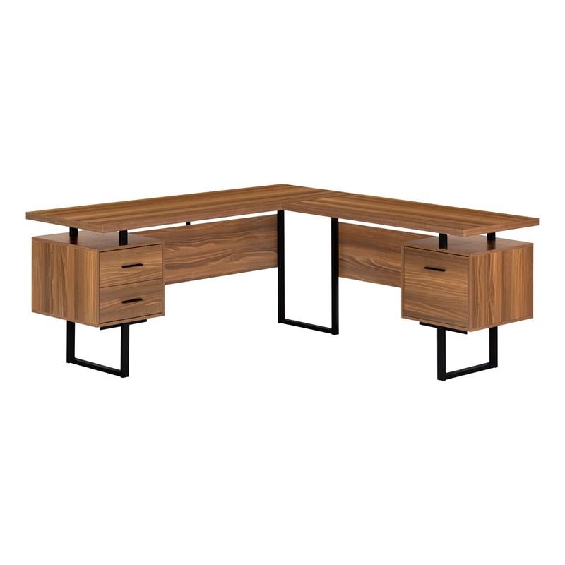 BUREAU D'ORDINATEUR - 70"L / NOYER / METAL NOIR / FAÇADE G/D 