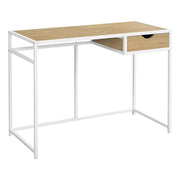 BUREAU D'ORDINATEUR - 42"L / NATUREL / MÉTAL BLANC 