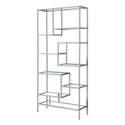 BIBLIOTHÈQUE - 72"H / MÉTAL ARGENT AVEC VERRE TREMPÉ 