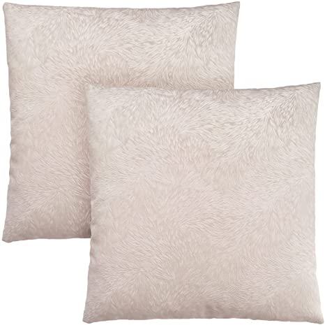 COUSSIN - 18"X 18" / VELOURS À PLUMES TAUPE PÂLE / 2PCS 