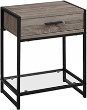 TABLE D'APPOINT - 22"H / TAUPE FONCE / NOIR / VERRE TREMPE 