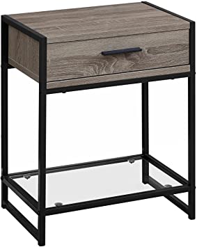 TABLE D'APPOINT - 22"H / TAUPE FONCE / NOIR / VERRE TREMPE 