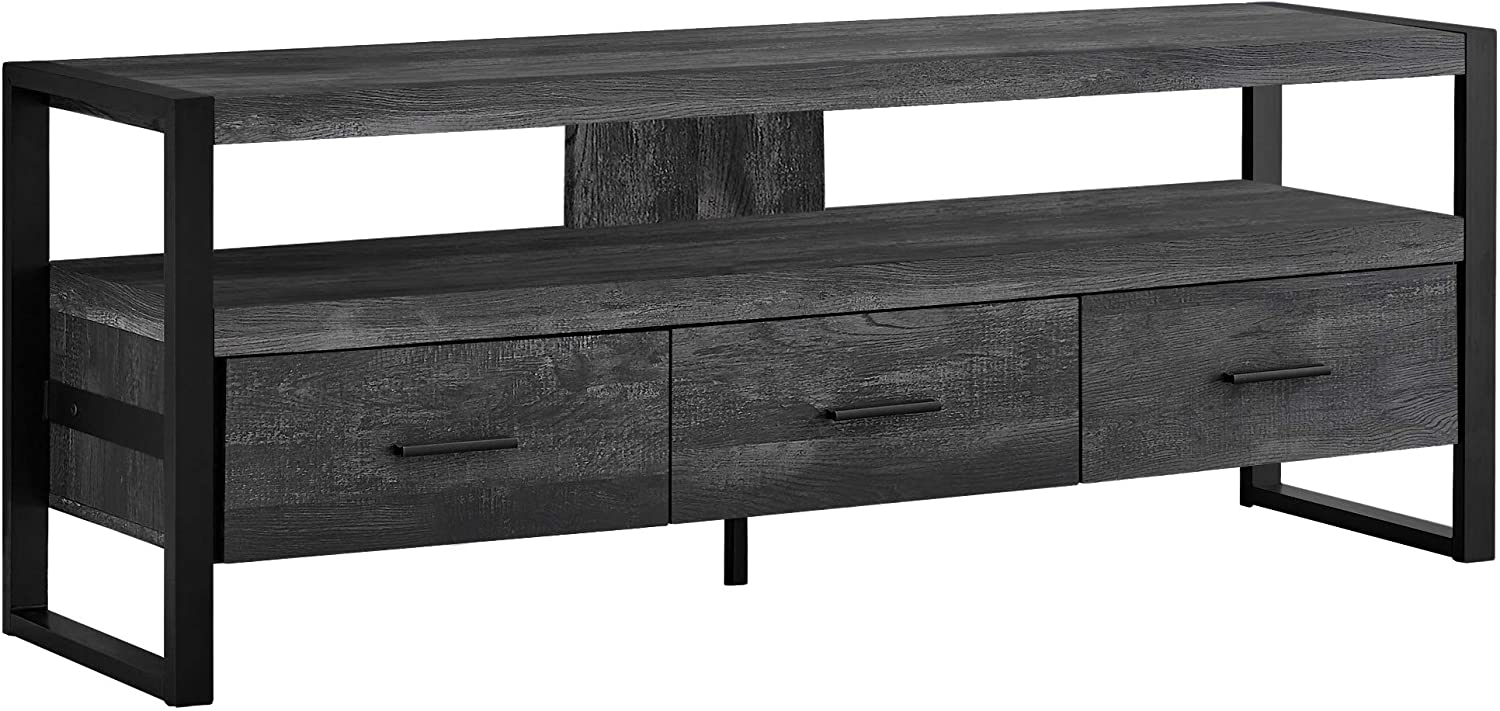 MEUBLE TV - 60"L / FAUX BOIS NOIR / 3 TIROIRS