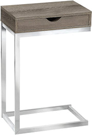 TABLE D'APPOINT - METAL CHROME / TAUPE FONCE AVEC TIROIR 