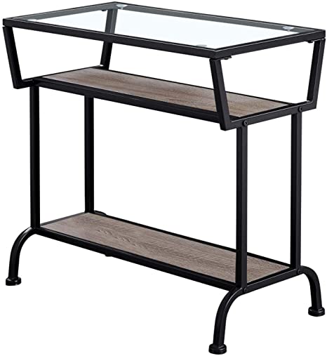 TABLE D'APPOINT - 22"H / TAUPE FONCE / NOIR / VERRE TREMPE 