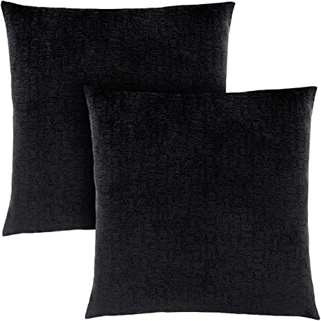 COUSSIN - 18"X 18" / VELOURS MOSAIQUE NOIR / 2PCS 